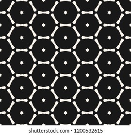 Vector minimalist geometric seamless pattern. Simple abstract texture with small stars, hexagonal grid, net, mesh. Delicate black and white background. Subtle minimal monochrome repeatable design