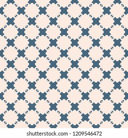 Vector minimalist geometric seamless pattern. Abstract texture with small cross shapes, tiny triangles. Stylish modern minimal background in blue and pale pink colors. Repeat design for decor, prints
