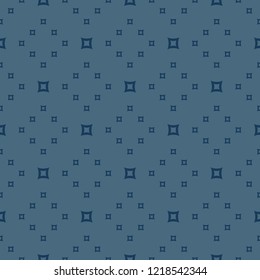 Vector minimalist geometric seamless pattern. Deep blue background. Simple abstract texture with small outline squares. Subtle minimal repeat design for decor, prints, curtain, textile, wrapping