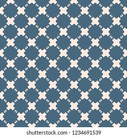 Vector minimalist geometric seamless pattern. Abstract texture with small cross shapes, tiny triangles, grid. Stylish modern minimal background in blue and beige color. Repeat design for decor, print