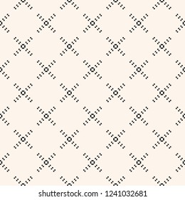 Vector minimalist geometric seamless pattern with small crosses, squares, delicate grid, net, grill. Simple black and white minimal texture. Pixel art background. Monochrome repeating design element