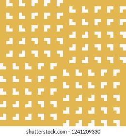 Vector minimalist geometric seamless pattern with small squares, triangles, grid, net, lattice, repeat tiles. Abstract yellow and white checkered texture. Simple minimal background. Decorative design