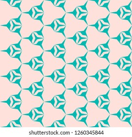 Vector minimalist geometric seamless pattern. Turquoise and pink color. Simple abstract background texture with triangles, hexagons, grid, net. Cute minimal repeated design for decor, wrapping, prints