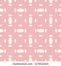 Vector minimalist geometric seamless pattern. Cute pink and white abstract texture with ovate shapes, crosses. Simple modern minimal background. Repeat design for decor, wallpapers, textile, clothing