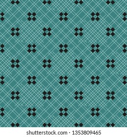 Vector minimalist geometric seamless pattern with small crosses, squares. Simple minimal black and green texture. Pixel art background. Monochrome repeating design for decor, wrapping eps10
