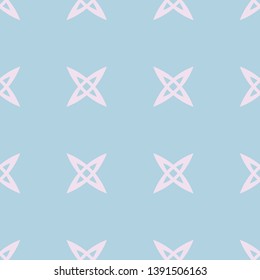 Vector minimalist geometric seamless pattern with small crosses, abstract flowers. Simple texture. Elegant pastel colors, light turquoise and lilac. Cute minimal background. Repeat decorative design