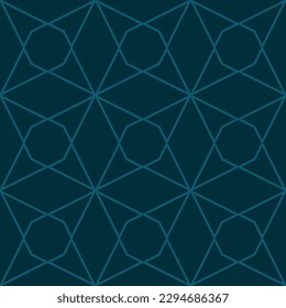 Vector minimalist geometric seamless pattern with thin lines, diamond grid, lattice. Subtle teal green color texture with triangles, rhombuses. Elegant minimal background. Simple dark repeat design