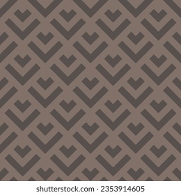 Vector minimalist geometric seamless pattern with lines, arrows, squares, rhombuses, grid. Simple abstract brown color graphic ornament. Modern minimal background texture. Subtle repeat geo design