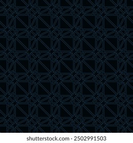 Vector minimalist geometric seamless pattern. Abstract outline geometrical texture. Black and dark blue background with thin lines, triangles, grid, lattice, mesh, net. Simple repeated geo design