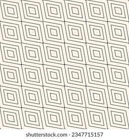 Textura geométrica de vectores minimalista. Patrón monocromo sin fisuras con diamantes lineales, rombos, líneas delgadas, rejilla diagonal. Resumen de adorno en blanco y negro. Fondo geológico mínimo. Repetir diseño