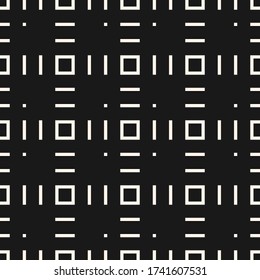 Vector minimalist geometric texture with small square shapes, lines, dots. Abstract modern black and white seamless pattern. Subtle monochrome minimal background. Repeat design for decor, cover, web