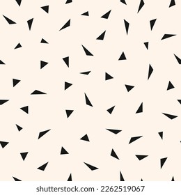 Vector minimalist geometric texture with small chaotic triangles, diamond shapes. Abstract modern seamless pattern. Simple minimal monochrome background. Black and white repeat decorative geo design