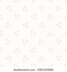 Vector minimalist geometric texture with small outline golden triangles. Elegant modern seamless pattern. Simple abstract minimal gold and white background. Repeat luxury design for decor, wallpaper
