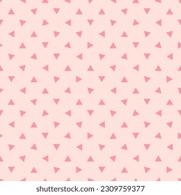 Vector minimalist geometric texture with small pink triangles. Funky modern seamless pattern. Simple abstract cute minimal background. Repeat funny summer design for kids, babies, decoration, print