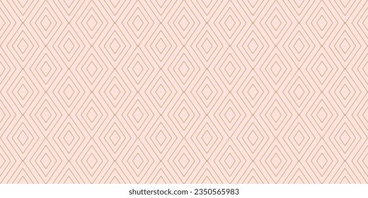 Vector minimalist geometric texture. Subtle golden seamless pattern with linear diamonds, rhombuses, thin lines. Abstract pink and gold minimal ornament. Art deco style. Elegant background design