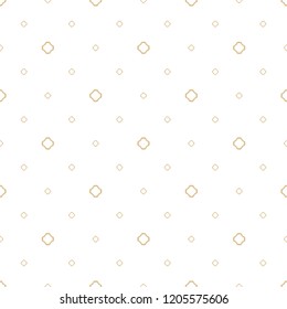 Vector minimalist golden geometric seamless pattern. Subtle texture with small floral shapes, outline crosses. Simple abstract white and gold background. Modern minimal design for decor, wrapping, web