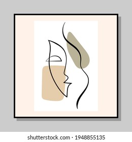 vector minimalist graphic poster with woman portrait in trendy line art style for modern interior. can be used to print paintings, wall decor, interior decor elements, postcards, T-shirt prints, icons