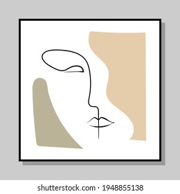 vector minimalist graphic poster with woman portrait in trendy line art style for modern interior. can be used to print paintings, wall decor, interior decor elements, postcards, T-shirt prints, icons