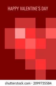 vector minimalist greeting card for the day of love and lovers. Text "Happy Valentine's Day". red pixel heart on a burgundy background. useful for print, postcard, poster, card, web and graphic design