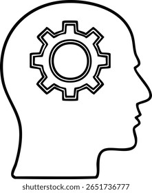 Vektor Minimalist Human Head mit Getriebe Innen symbolisierend Denken und analytischen Prozess