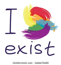 vector minimalist illustration dedicated to LGBT theme. Rainbow colors and I exist sign.