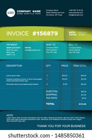 Vector minimalist invoice template design for your business / company - blue and green paper folded version