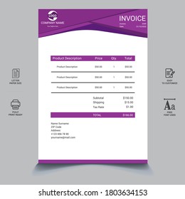 Diseño de plantilla de factura minimalista de vectores para su empresa / empresa - versión en blanco y negro