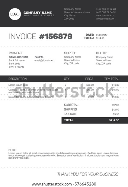 お客様のビジネス 会社向けのベクターミニマリスト請求書テンプレートデザイン シンプルな白黒版 のベクター画像素材 ロイヤリティフリー