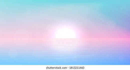 Vector minimalist landscape in a flat graphic style. Sunset with a clean sky. A panoramic image. Illustration with a gradient fill. Background in pastel colors. Wallpapers of the sunset or sunrise.
