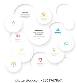 Vector Minimalist light infographic report template with circle  mosaic filled with various information, icons and numbers. Simple 3d realistic circle mosaic pattern template