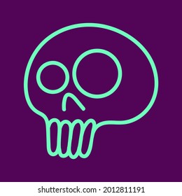 vector minimalist line art drawing of funny cute toxic color human skull isolated on purple background.useful for Halloween, All Saints Day, prints, small tattoos, postcards, decoration elements, icon