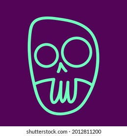 vector minimalist line art drawing of funny cute toxic color human skull isolated on purple background.useful for Halloween, All Saints Day, prints, small tattoos, postcards, decoration elements, icon