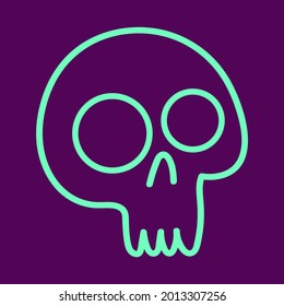 vector minimalist line art drawing of funny cute toxic color human skull isolated on purple background.useful for Halloween, All Saints Day, prints, small tattoos, postcards, decoration elements, icon