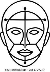 Vector Minimalist Line Art of Human Face with Geometric Structure and Technical Crosshair Design

