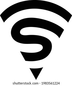 Vektor minimalistischer Logo-Buchstabe S Pizzascheibe oder WLAN einzeln auf weißem Hintergrund