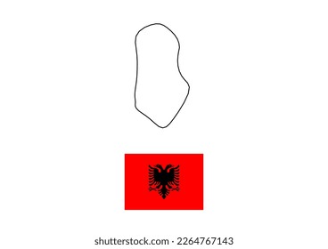 Vector minimalist map of Albania with flag of the country, flag of Albania with smooth map. Suitable for minimalist designs. Space for text.