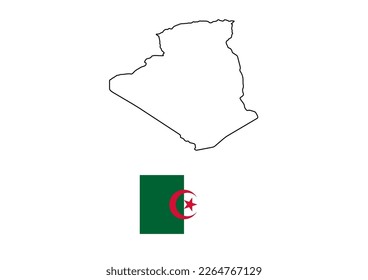 Mapa vectorial minimalista de Argelia con bandera del país, bandera de Argelia con mapa liso. Adecuado para diseños minimalistas. Espacio para texto.
