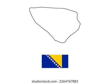 Vector minimalist map of Bosnia and Herzegovina with flag of the country, flag of Bosnia and Herzegovina with smooth map. Suitable for minimalist designs. Space for text.