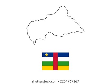Vector minimalist map of Central African Republic with flag of the country, flag of Central African Republic with smooth map. Suitable for minimalist designs. Space for text.
