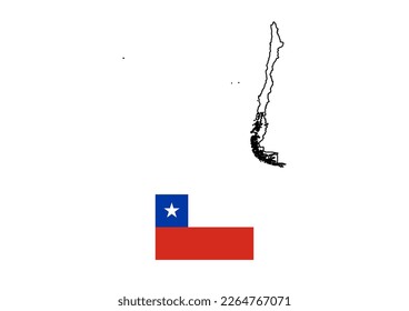Vector minimalist map of Chile with flag of the country, flag of Chile with smooth map. Suitable for minimalist designs. Space for text.