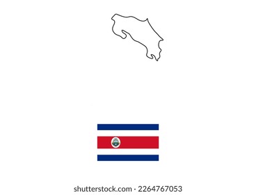 Vector minimalist map of Costa Rica with flag of the country, flag of Costa Rica with smooth map. Suitable for minimalist designs. Space for text.