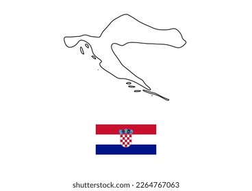 Vector minimalist map of Croatia with flag of the country, flag of Croatia with smooth map. Suitable for minimalist designs. Space for text. svg