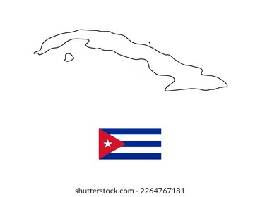Vector minimalist map of Cuba with flag of the country, flag of Cuba with smooth map. Suitable for minimalist designs. Space for text.