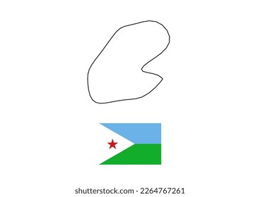 Vector minimalist map of Djibouti with flag of the country, flag of Djibouti with smooth map. Suitable for minimalist designs. Space for text.