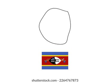 Vector minimalist map of eSwatini with flag of the country, flag of eSwatini with smooth map. Suitable for minimalist designs. Space for text.