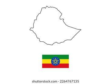 Mapa vectorial minimalista de Etiopía con bandera del país, bandera de Etiopía con mapa liso. Adecuado para diseños minimalistas. Espacio para texto.