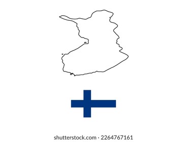 Vector minimalist map of Finland with flag of the country, flag of Finland with smooth map. Suitable for minimalist designs. Space for text.