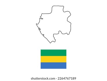 Vector minimalist map of Gabon with flag of the country, flag of Gabon with smooth map. Suitable for minimalist designs. Space for text.