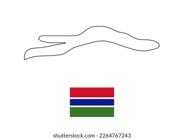 Vector minimalist map of The Gambia with flag of the country, flag of The Gambia with smooth map. Suitable for minimalist designs. Space for text.
