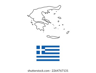 Vector minimalist map of Greece with flag of the country, flag of Greece with smooth map. Suitable for minimalist designs. Space for text.